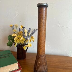Vintage Large Wooden Spool with Silver Accent